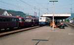 DB 139 554-0 (Bw Offenburg) fährt mit E3613 (Offenburg-Konstanz) in Hausach ein am 3. Juni 1982.