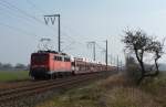 139 262-0 fuhr am 26.03.2012 mit einem Gterzug gen Norden, hier bei Veenhusen.