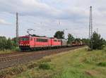 155 085-4 mit der Wagenlok 139 313-1 und einem gemischtem Güterzug in Fahrtrichtung Verden(Aller).