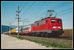 139 285 mit einer  Rollenden Landstraße  bei Baumkirchen am 16.05.2003.