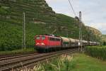 139 314 mit einem Gterzug am 19.08.2010 bei Winningen an der Mosel.