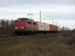 Am 08.02.2014 kam die 139 285 mit einem Containerzug aus Stendal und fuhr weiter in Richtung Uelzen.