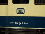 Die Seitenaufschrift von 140 423-5 am 17.08.13 in Frankfurt am Main