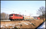 140173 mit Güterzug in Richtung Münster am 24.02.1996 um 10.20 Uhr am Ortsrand von Hasbergen.