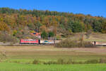 140 432 BayernBahn mit dem Henkelzug bei Oberdachstetten Richtung Würzburg, 24.10.2021