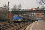evb 140 761-8 mit leeren Autotransportzug in Hamburg Harburg, M�rz 2014.