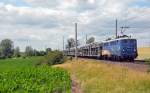 140 761 der EVB zog am 10.07.15 einen Autozug durch Wellen Richtung Magdeburg.