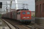 140 502-6 mit Gterzug fhrt aus Mannheim kommend durch Ludwigshafen Mitte Richtung Ludwigshafen Hbf.