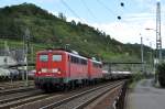 140 801-2 mit einer Schwesterlok in Doppeltraktion bei Linz(Rhein) (25.08.2012)