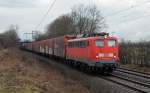 140 681 zog am 11.04.13 einen Autoteilezug durch Ahlten Richtung Lehrte.