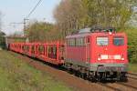 140 495 fuhr am 17.4.14 mit einem leeren Autozug durch Ahlten.