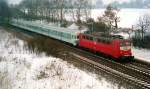 140 801 mit N 5345 (Tostedt–Hamburg Hbf) am 23.02.1994 in Klecken