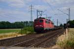 140 837-6 und 140 850-9 mit einem leeren Coiltragwagenzug aus Neuss kommend bei Vogelsang.