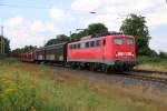 140 680-0 mit gemischtem Güterzug in Richtung Süden. Aufgenommen bei Wahnebergen am 22.07.2014.