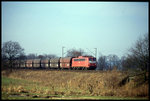 140692 hatte am 11.3.1994 einen Kokszug am Haken und erreichte hier auf der Rollbahn nach Norden fahrend den Ortsrand von Hasbergen.