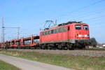 140 805-3 mit leerem Autozug in Dedensen-Gümmer am 2.4.16