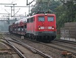 140 402-1 mit gemischtem Güterzug in Fahrtrichtung Seelze. Aufgenommen am 02.10.2014 in Hannover Linden-Fischerhof.