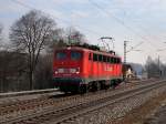 Die 140 172  am 24.02.2011 unterwegs bei Vilshofen. 