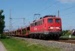 140 354-2 rollt am 15.05.15 mit ihrem leeren Autotransportzug durch Dedensen/Gümmer Richtung Seelze.