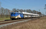 140 848 der EVB führte am 07.04.18 einen BLG-Autozug durch Jütrichau Richtung Magdeburg.