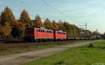 140 848-3 und 140 782-4 mit einem leeren Zug für Coil-Transport zwischen Leverkusen-Morsbroich und Opladen (10.10.2008)