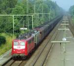 140 842 mit Güterzug Richtung Braunschweig am 14.07.1995 in Hämelerwald