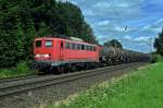 DB Schenker Rail 140 537 mit Kesselwagenzug auf dem Weg zur Raffinerie in Lingen (Bohmte-Stirpe, 23.06.14).