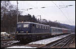 Bahnhof Guntershausen am 26.01.2000:Auch die Museumslok der DB E 41001 gehörte zu den Sichtungen. Sie war mit einem RB nach Marburg unterwegs und hielt um 11.10 Uhr in Guntershausen.