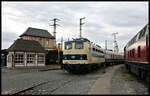 Das Verkehrsmuseum Nürnberg präsentiert besondere Lokomotiven auch aus jüngerer Vergangenheit im Freigelände. Dazu gehörte am 29.10.2023 auch die ehemalige Lok des Karlsruher Zuges: 141248-5.
