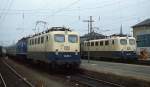 Am 07.04.1979 treffen sich 141 366-5 (dahinter eine unbekannte 118) und 141 366-2 im Bahnhof Lichtenfels