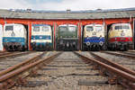Die Lokomotiven 111 001-4, 141 248-5, E 40 128, E 10 1239, und E 03 001 von links nach rechts am 25.08.2018 in Siegen.