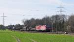 DB Regio 143 339 und 143 934, beide vermietet an DB Cargo, mit gemischtem Güterzug in Richtung Bremen (Marl, NI, 25.03.17).