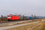 DB/Flex 143 856 mit Tchibozug nach Bamberg am 19.03.2022 in Pölling.