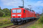 143 267 zog am 09.09.2022 den RE5 3513 von Stralsund nach Finsterwalde. Aufgenommen am Abzw. Srg.
