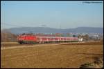 143 105-5 befrdert am 25.01.08 RE 19450 von Aalen nach Stuttgart Hbf, aufgenommen bei Aalen-Essingen.