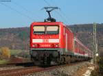 RE 4944 (Stuttgart Hbf-Wrzburg Hbf) mit Schublok 143 655-9 bei Gerlachsheim  31.10.10