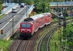 143 090-9 mit Dostos nach Kln kurz nach Abfahrt vom Bf Bad Honnef - 15.08.2012