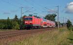 143 825 beförderte am 02.09.15 einen RE von Magdeburg nach Leipzig durch Jeßnitz.