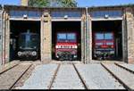 Anlässlich der Eröffnung der neuen Zugbildungsanlage (ZBA) in Halle (Saale) nahe der Berliner Brücke öffnete auch das DB Museum Halle (Saale) bei freiem Eintritt seine Pforten.
Blick auf 118 031 (218 031-3 | E18 031), 143 005-7 (243 005-6) und 143 002-4 der Traditionsgemeinschaft Bw Halle P e.V., die im Ringlokschuppen ausgestellt sind.
[29.6.2018 | 12:13 Uhr]
