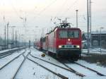 Am 25.01.2014 kam MEG 601 (143 179)mit MEG 708(155 046)nach Stendal.Die MEG 706(155 119)wurde von der MEG 601(143 179)aus dem Bw Stendal geholt und mit in den Zugverband eingebaut.Hier steh ich am
