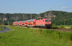 143 841 führte ihre S-Bahn nach Schöna am 13.06.19 durch Strand.