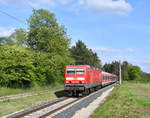 143 870 mit S 39652 (Altdorf b Nürnberg - Roth) am 23.05.2019 kurz vor dem Haltepunkt Feucht-Moosbach