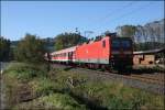 143 282 erreicht mit der RB91 (RB 39163)  Ruhr-Sieg-Bahn  am Haken den Ort Lennestadt-Meggen.