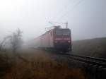 143 291 zieht am 8.11.2008 die Regionalbahn Erfurt-Sangerhausen und wird in Krze den Haltepunkt Griefstedt erreichen.