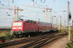 DB 143 244-2 am 12.9.2008 am Leipziger Hbf.
Die Krne im Hintergrund sind am Nordausgang, fr den Bau der unterirdischen S-Bahn durch die Innenstadt zustndig.