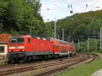 143 084-2 mit einer RB nach Sangerhausen am 22.8.2009 in Blankenheim.