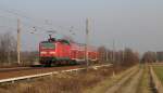 143 309 fhrt hier mit seiner RB43 von Falkenberg seinem Ziel Cottbus entgegen, welcher er in wenigen Minuten erreicht. Tornitz den 03.03.2011