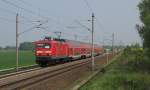 143 802 (Beheimatung Stuttgart) am 29.04.2011 in Brandenburg im Einsatz. Hier ist sie mit der RB21 in Satzkorn, am westlichen Berliner Auenring, von Wustermark nach Potsdam Griebnitzsee zu sehen.
