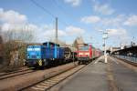 Press 346 003-4 (345 208-3)(mit einem Kirow Kran) und 143 867-0 als S1 in Leipzig Plagwitz 24.03.2011