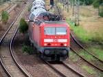 143 307-7 mit RE38310 (aus Senftenberg) kurz vor dem Bahnhof Stralsund.  (am 12.08.05) 